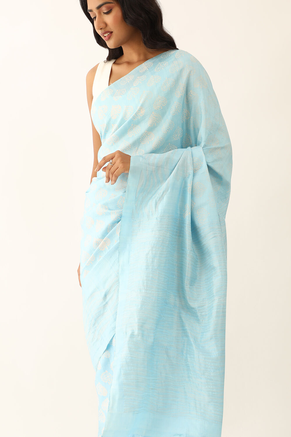 Light Blue Pure Silk South Block Printed Saree image number null