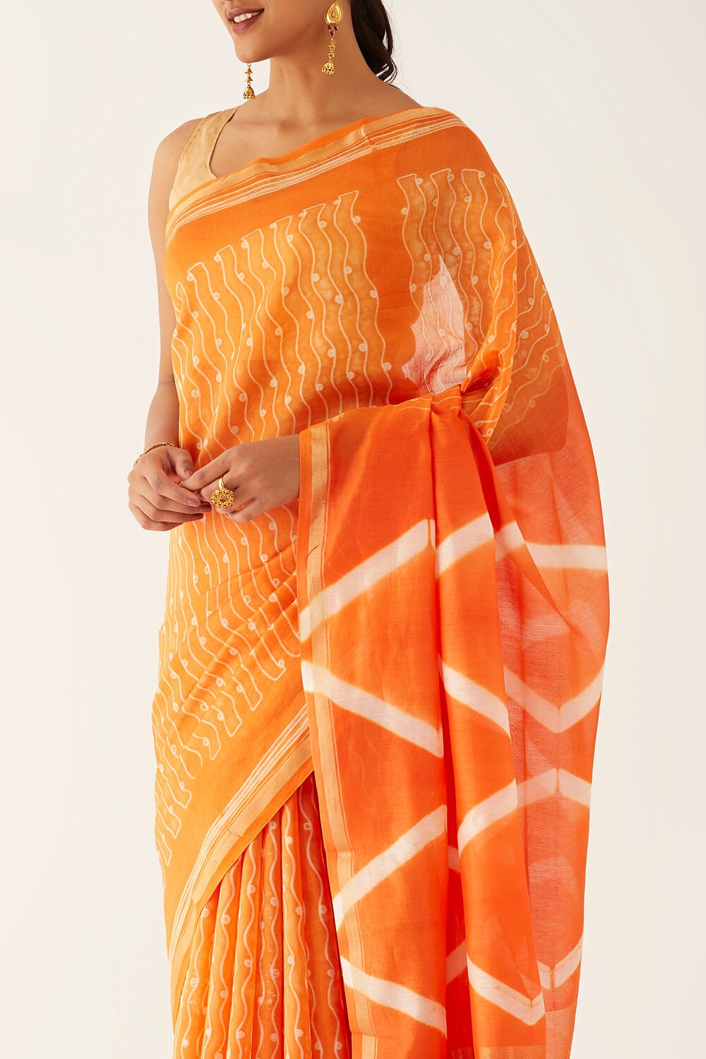 Orange Pure Silk Cotton Shibori Saree image number null