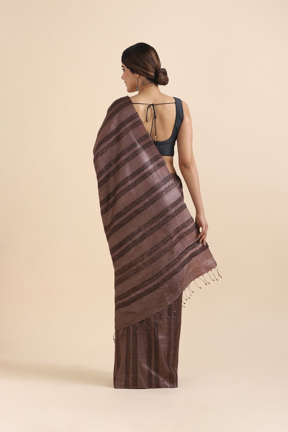 Brown Pure Tussar Silk Woven Saree image number null