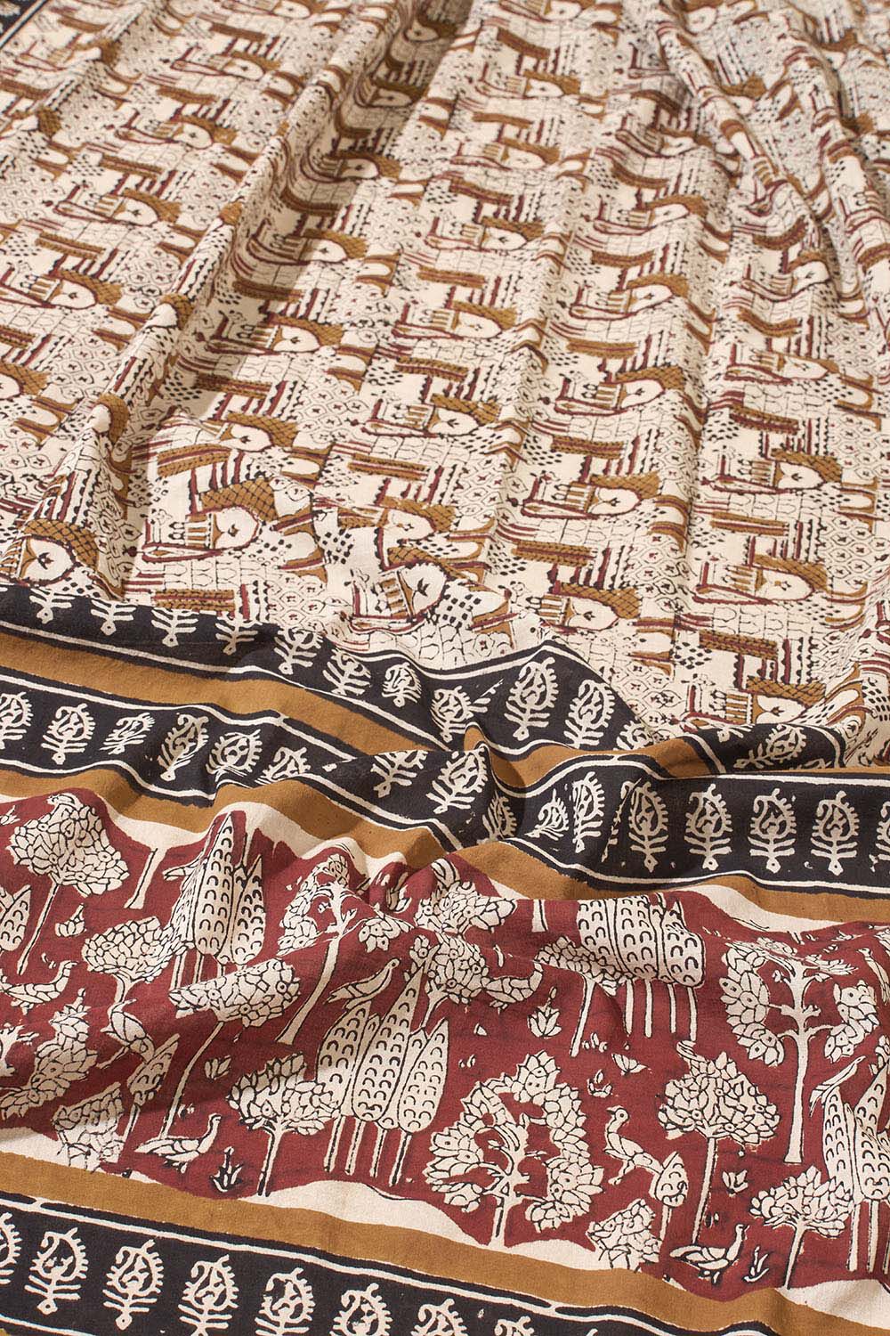 Beige Bagru Block Printed Pure Cotton Saree image number null