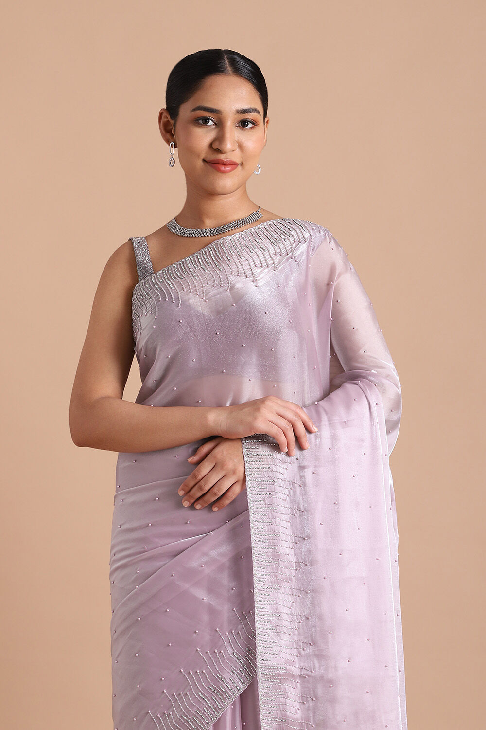Light Pure Pink Embroidered Saree image number null