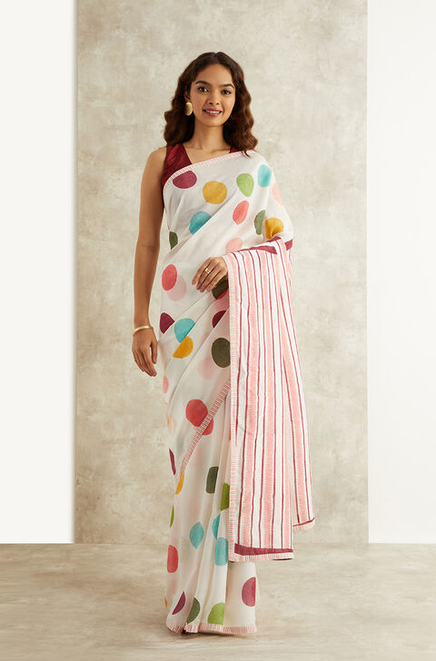 Multicoloured Block Printed Viscose Luxe Rajasthan Saree