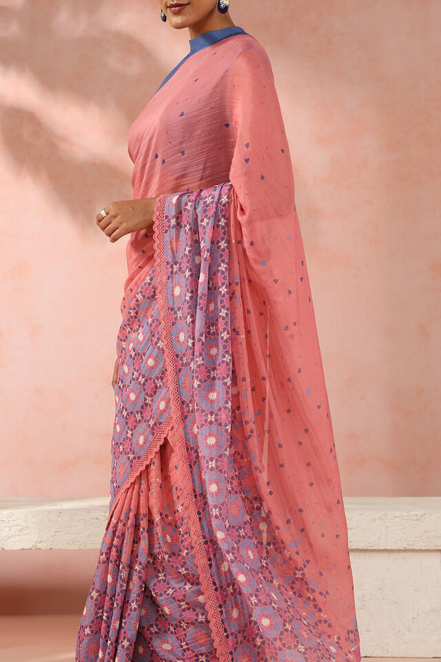 Pink Contemporary Pure Silk Cotton Digital Printed Saree