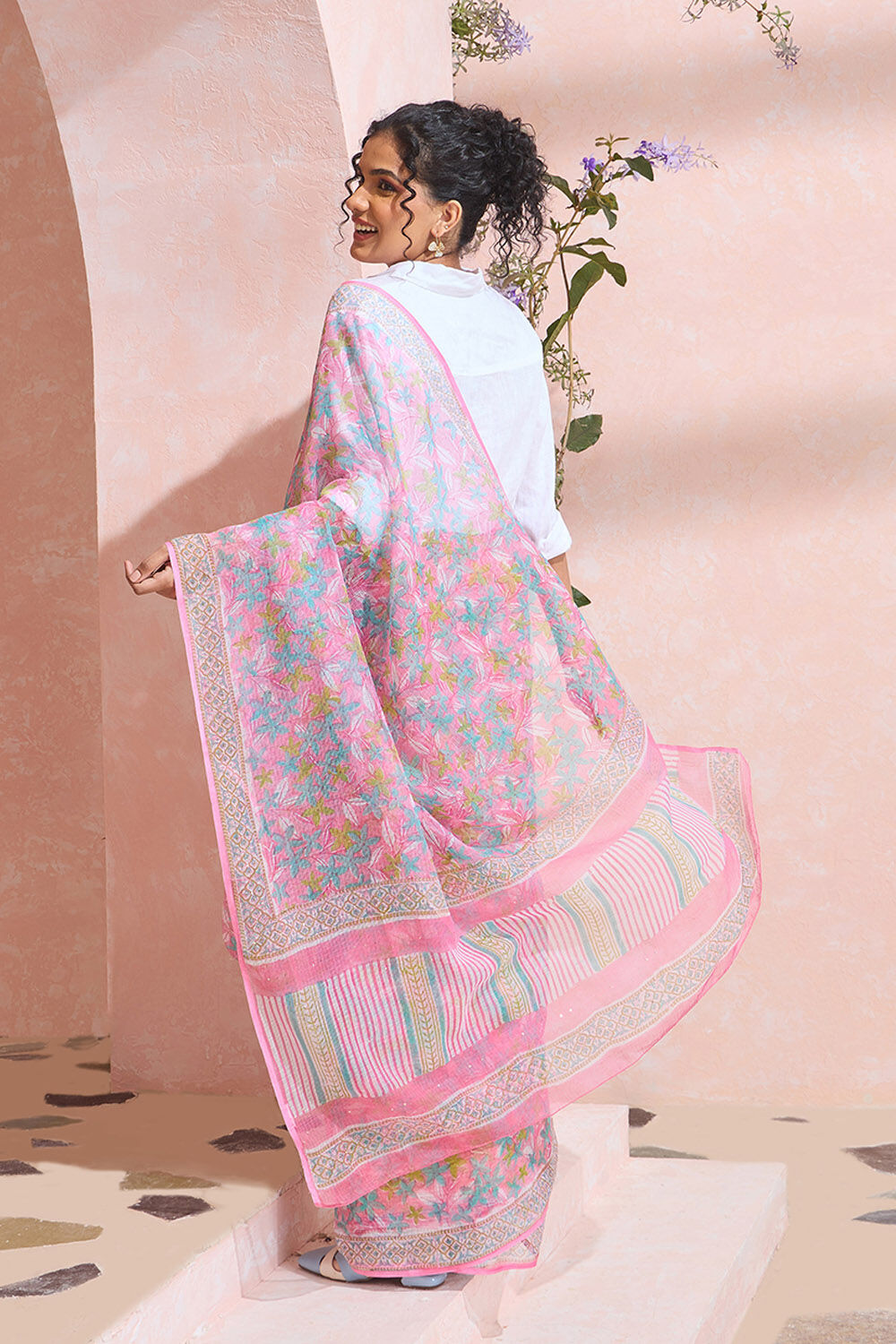 Light Pink Rajasthan Pure Cotton Kota Printed Mukaish Saree image number null