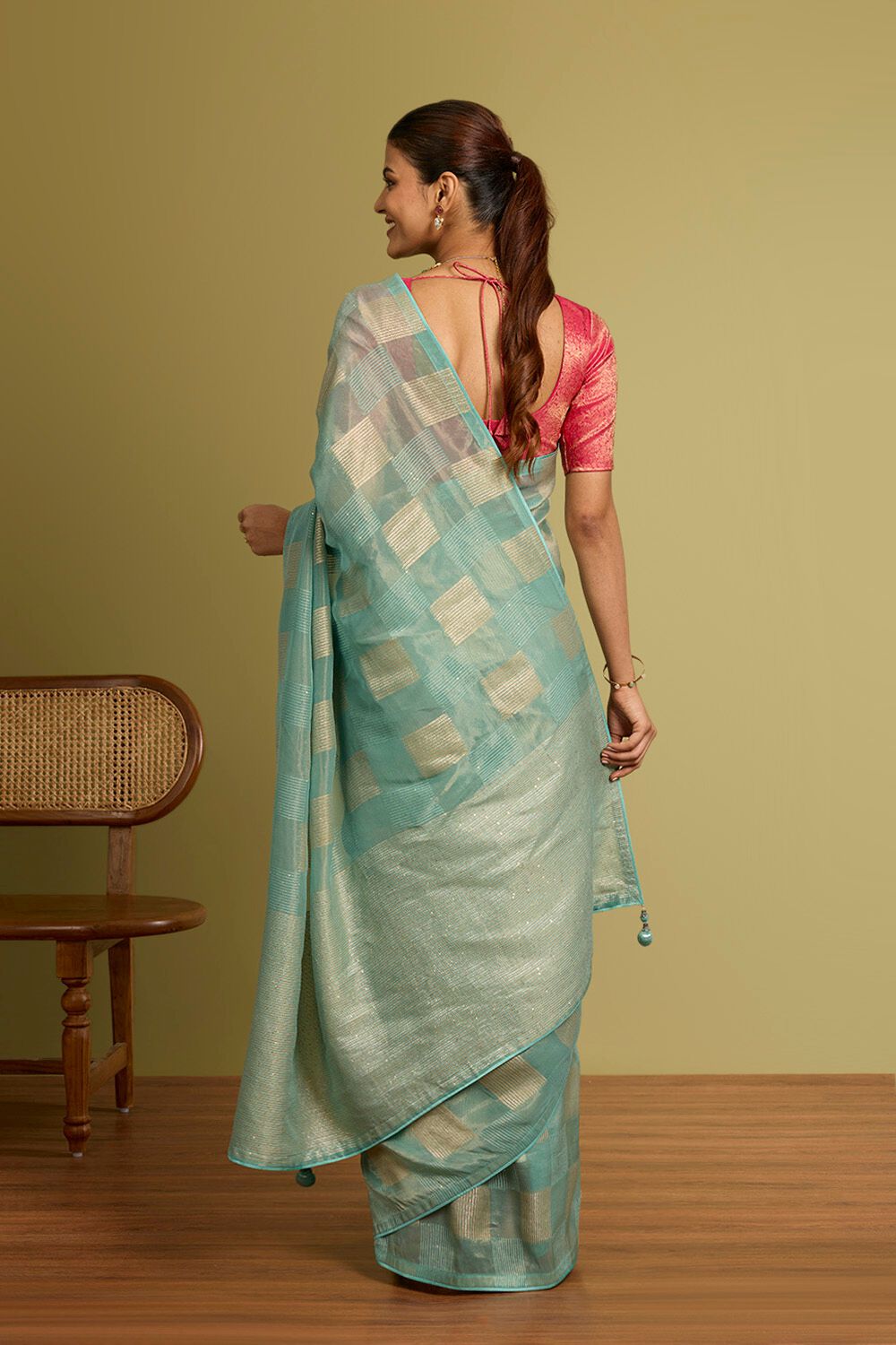 Light Blue Woven Viscose Tissue Saree image number null