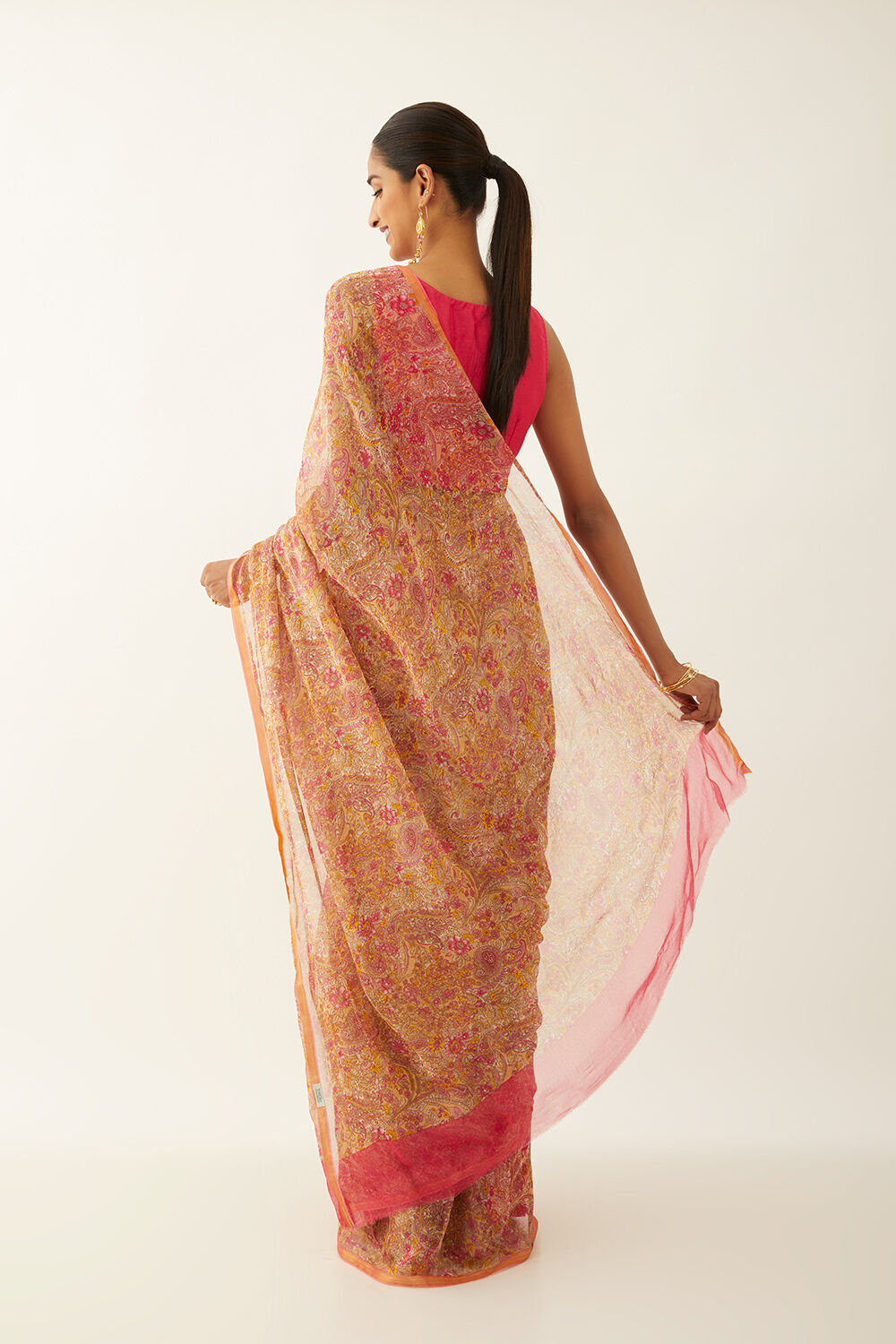 Light Pink Viscose Chiffon Printed Saree image number null