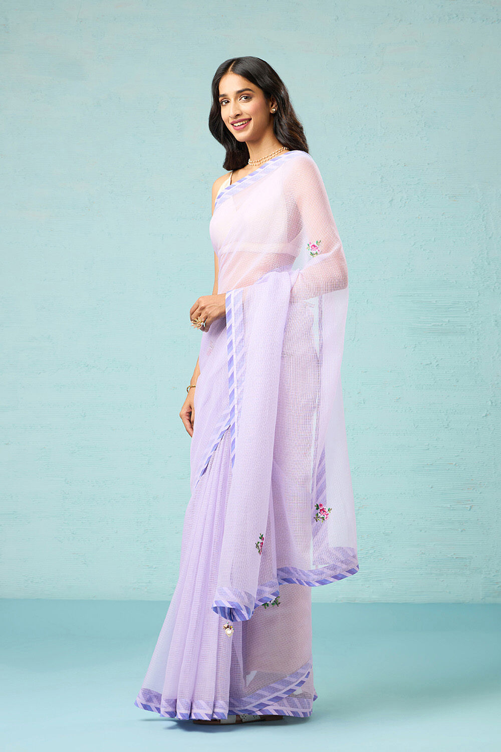 Violet Pure Kota Embroidered Saree image number null