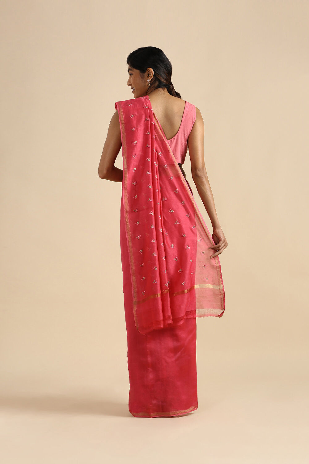 Pink Pure Silk Cotton Embroidered Saree image number null