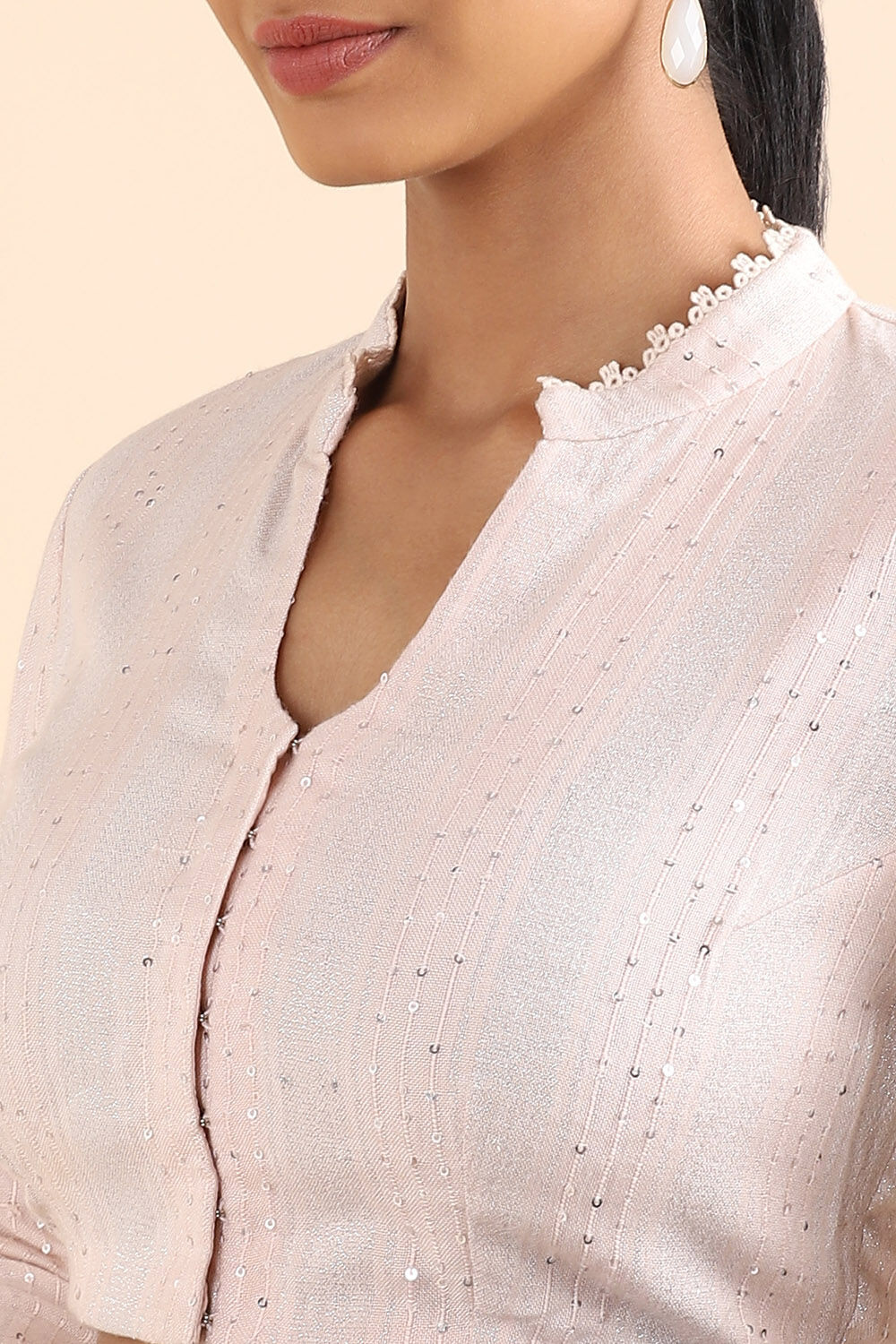 Light Pink Sequined Viscose Blouse image number null