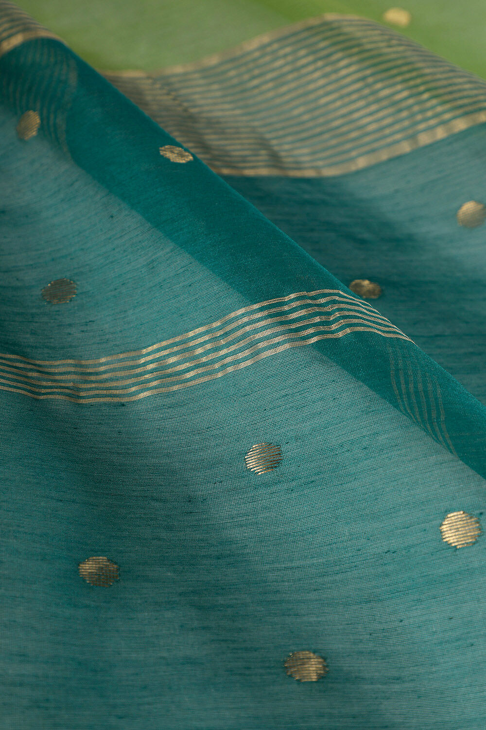 Dark Green Chanderi Pure Silk Cotton Woven Saree image number null