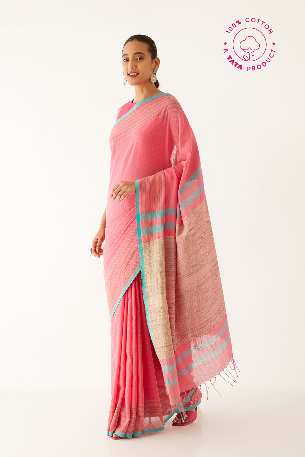 Pink Pure Cotton Bengal Saree image number null