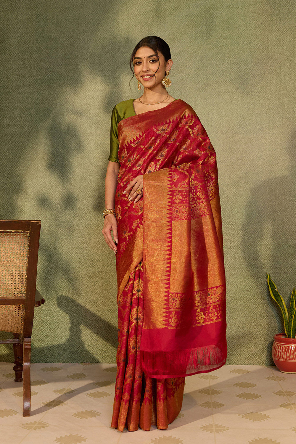 Dark Red Brocade Kanjivaram Pure Silk Saree image number null