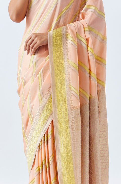 Light Orange Pure Crepe Embroidered Saree