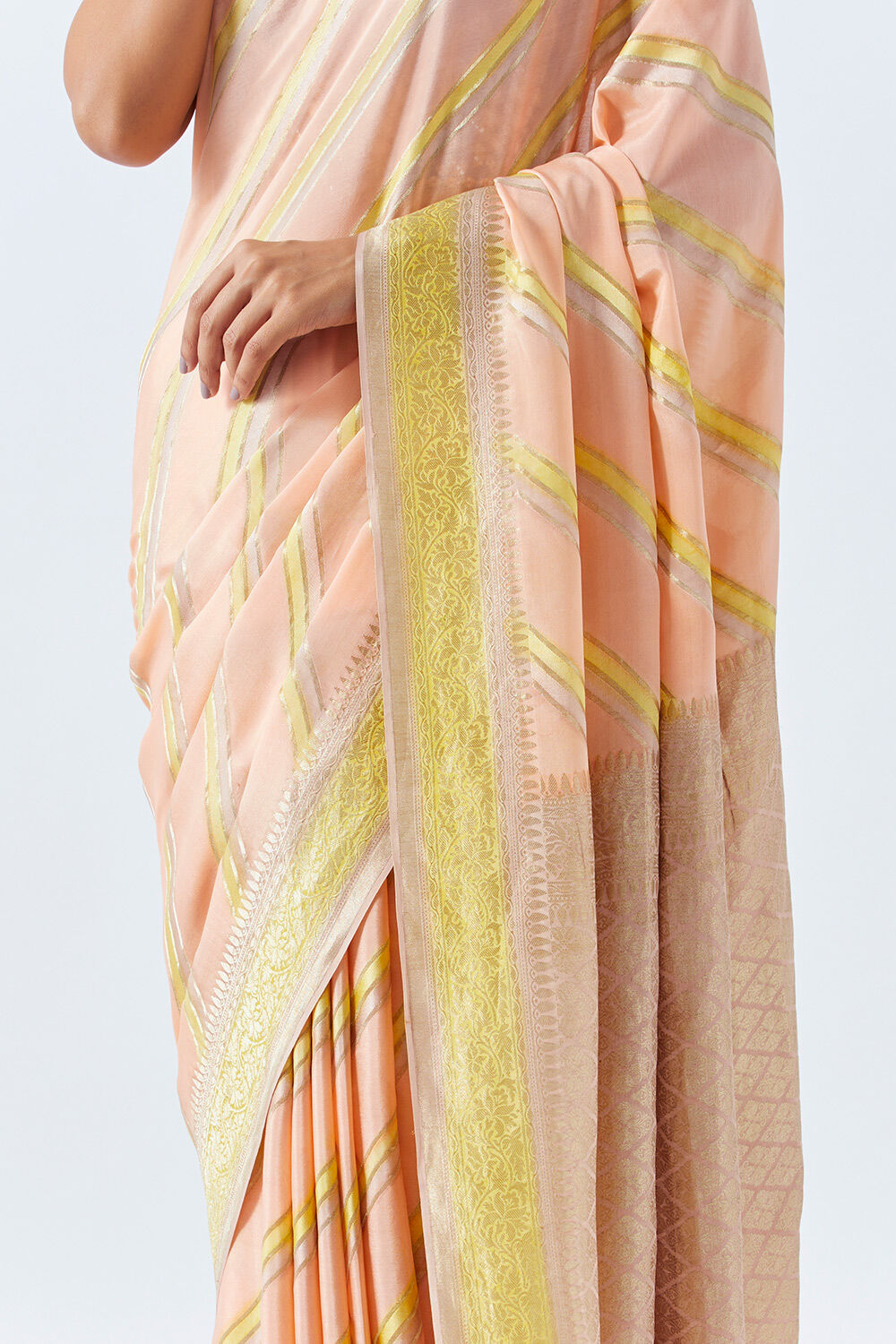Light Orange Pure Crepe Embroidered Saree image number null