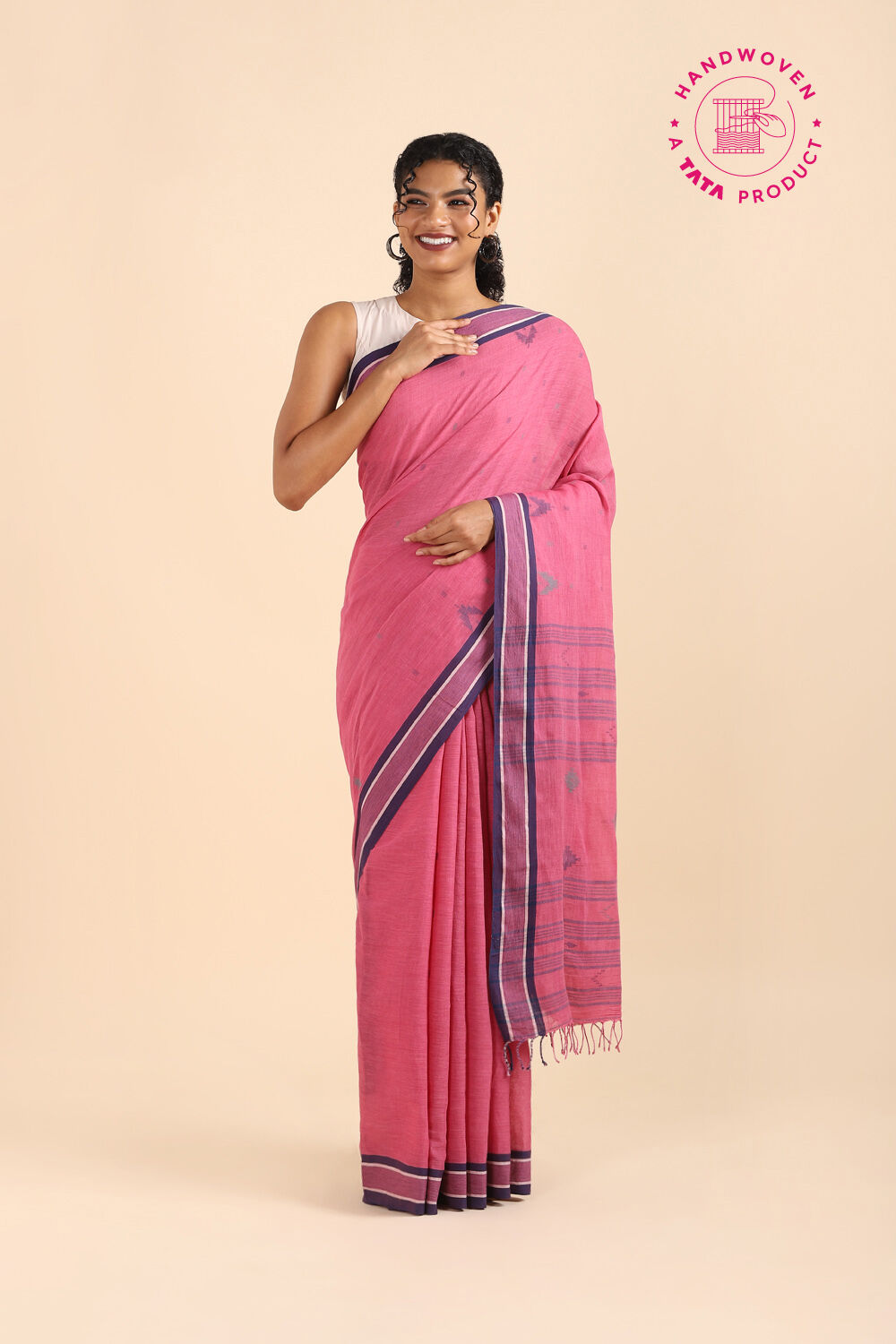 Pink Pure Khadi Cotton Jamdani Saree image number null