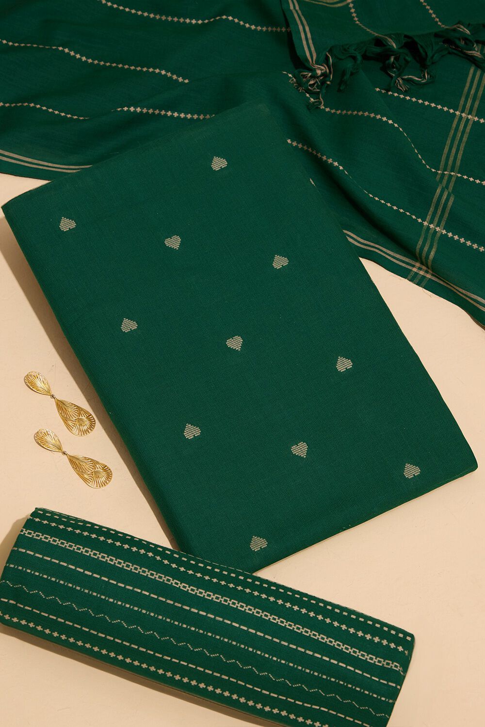 Dark Green Pure Cotton Woven Unstitched Suit Set image number null
