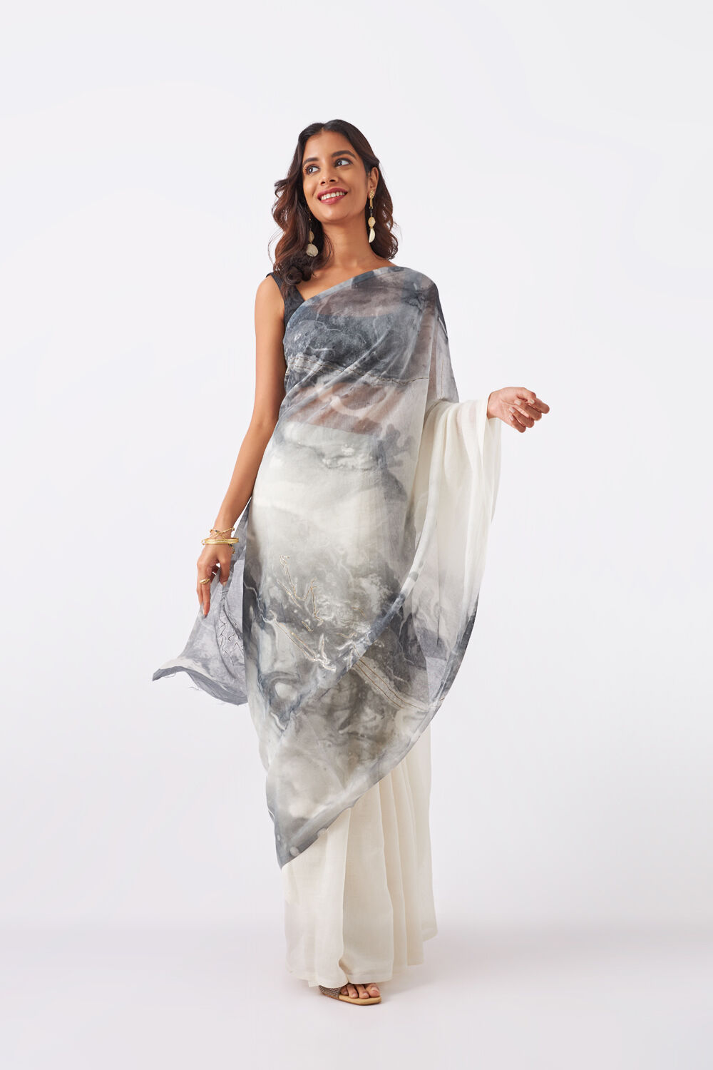 Grey Pure Silk Cotton Digital Printed Saree image number null