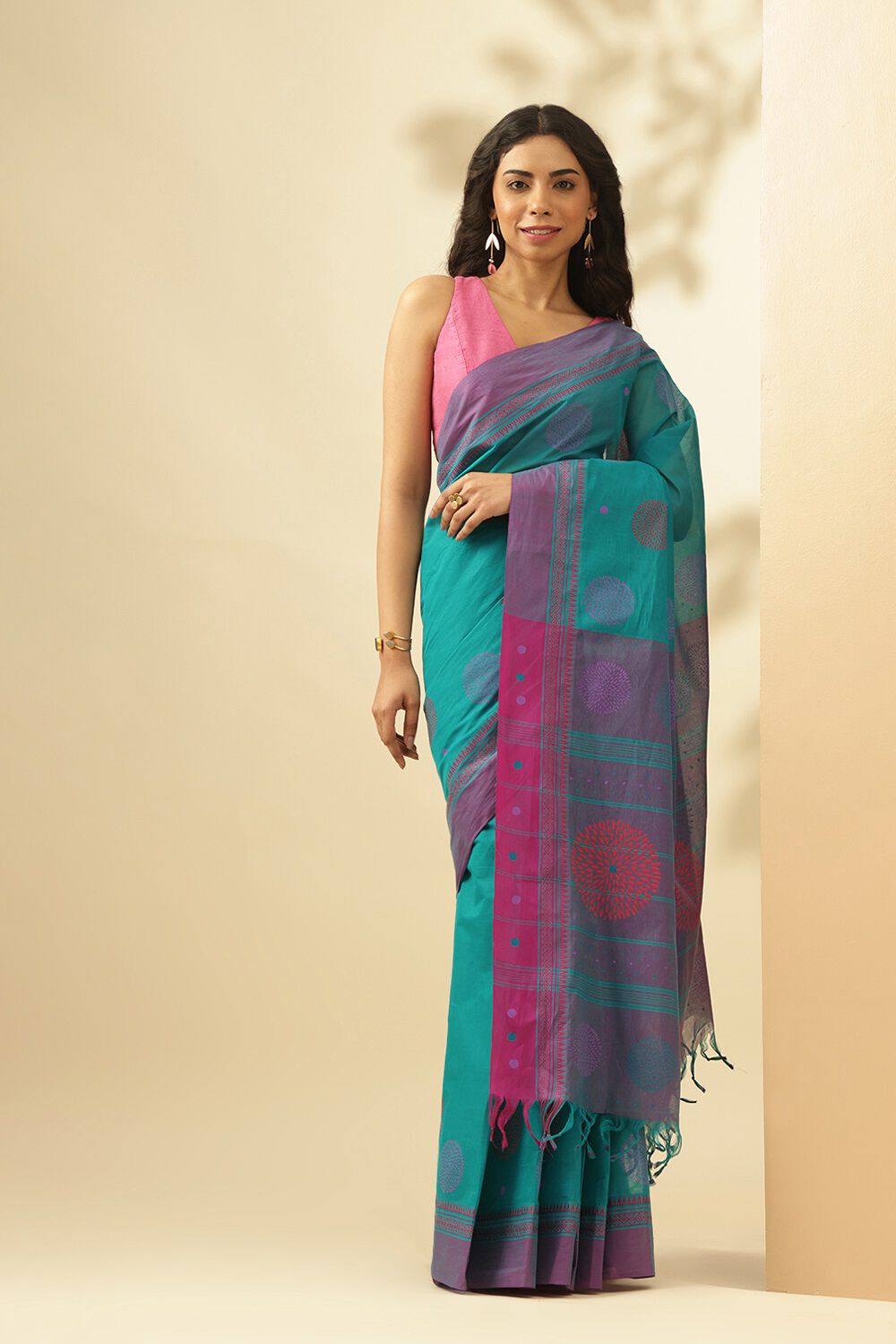 Blue Rajasthan Block Printed Pure Cotton Saree image number null