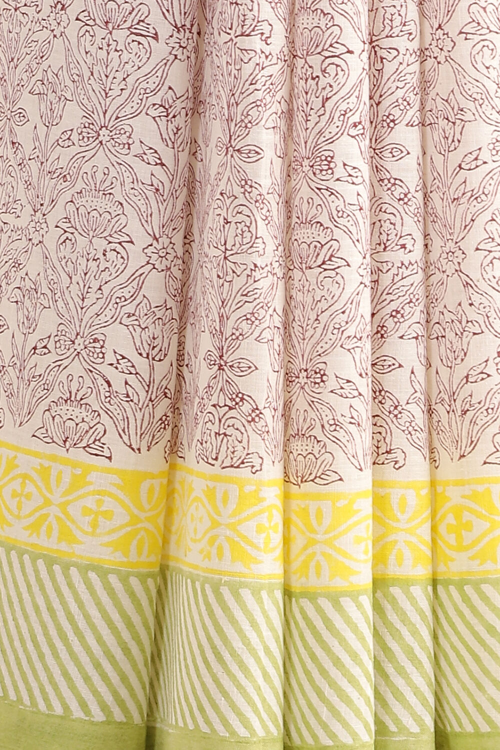 Light Green Pure Khadi Cotton Sanganeri Hand Blockprinted Saree image number null