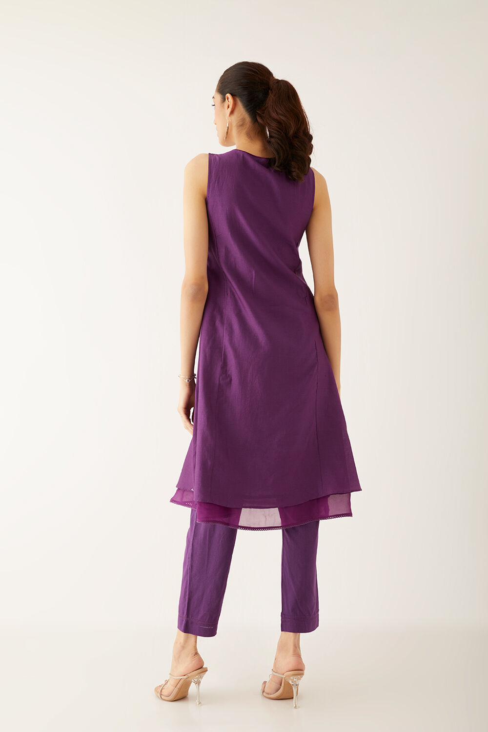 Violet Silk Cotton Embroidered Kurta Set image number null