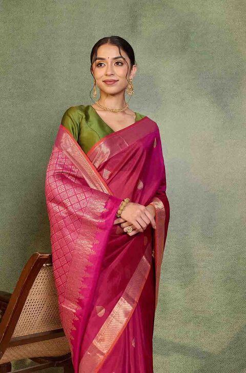 Dark Pink Woven Apsara Silk Viscose Saree