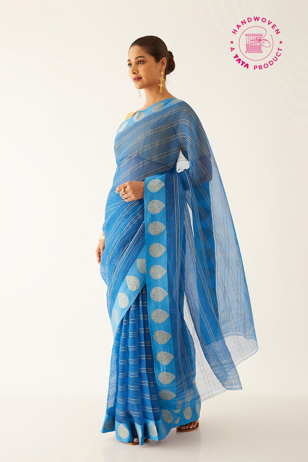 Dark Blue Pure Organza Banarasi Saree image number null