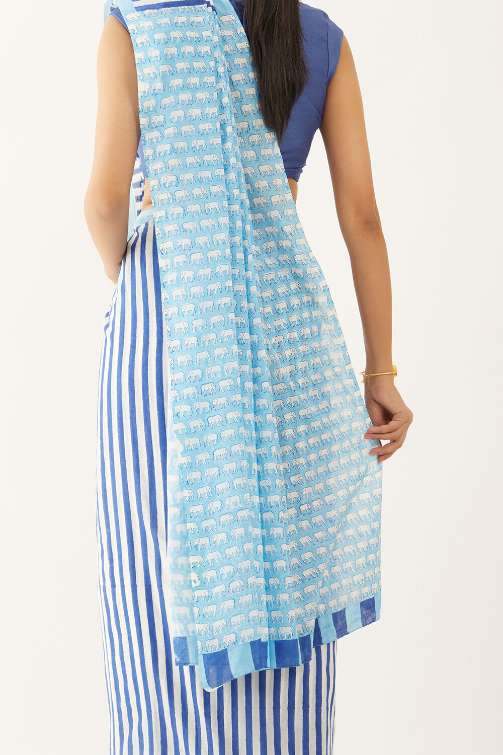 Blue Pure Cotton Block Print Saree image number null