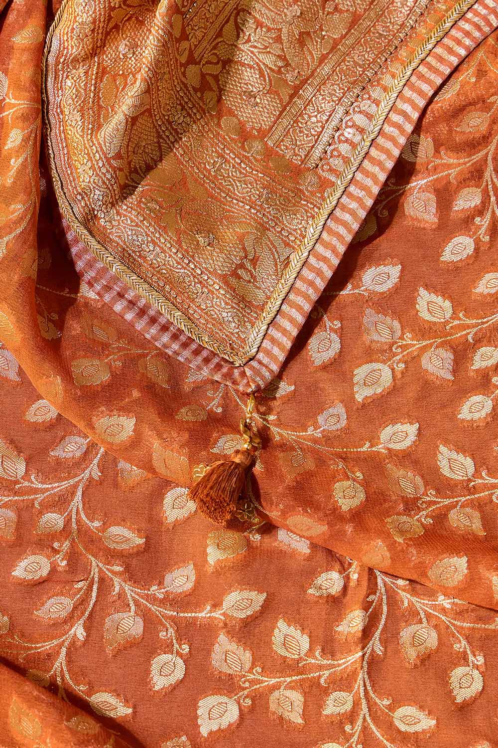 Orange Embroidered Pure Silk Georgette Saree image number null