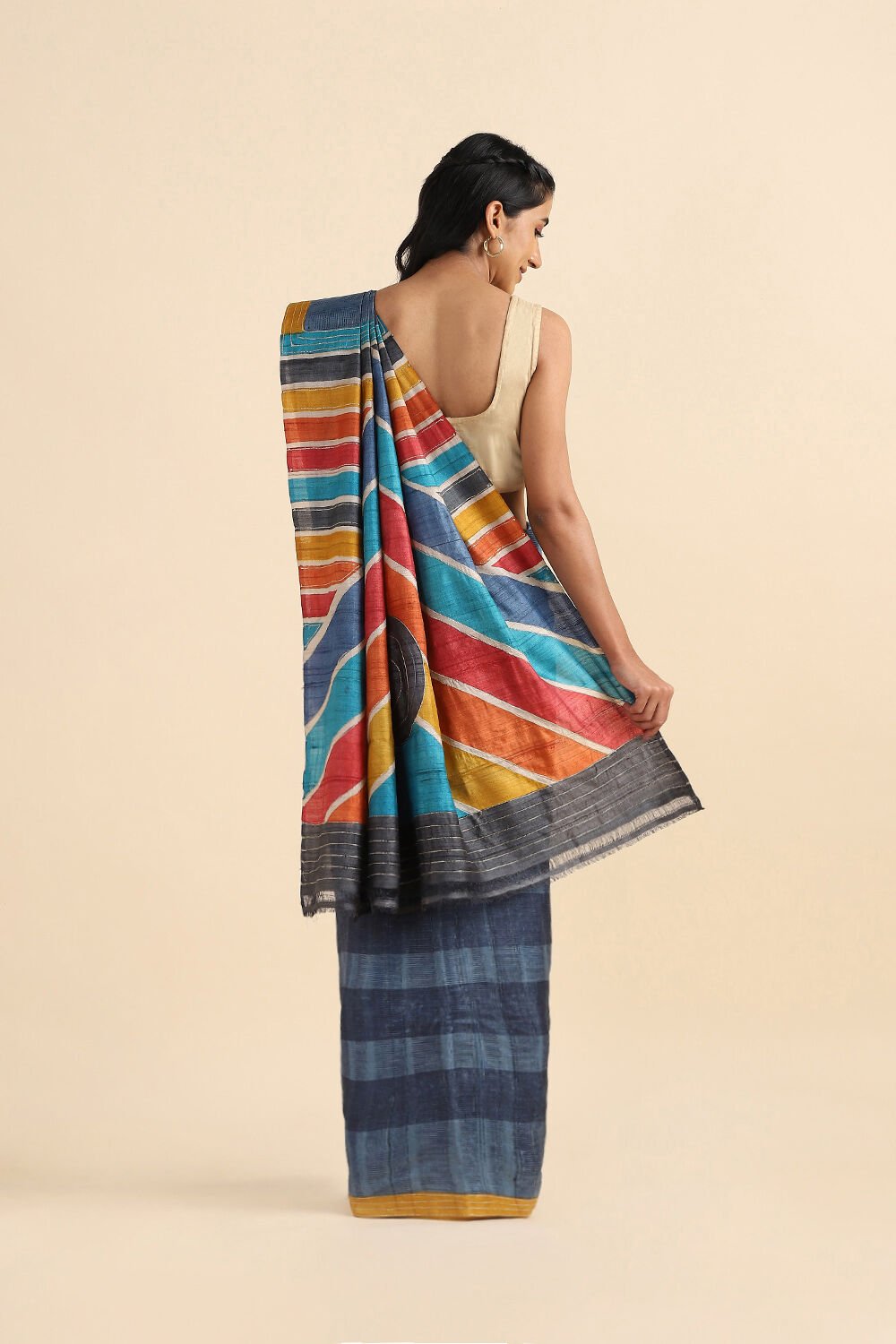 Grey Pure Tussar Silk Embroidered Saree image number null