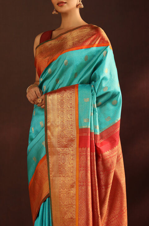 Blue Woven Pure Silk Kanjivaram Saree