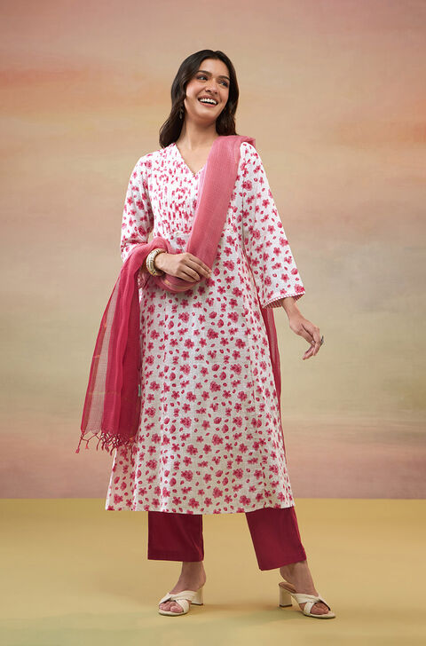 Light Pink Pure Cotton Screen Printed  Kurta Set