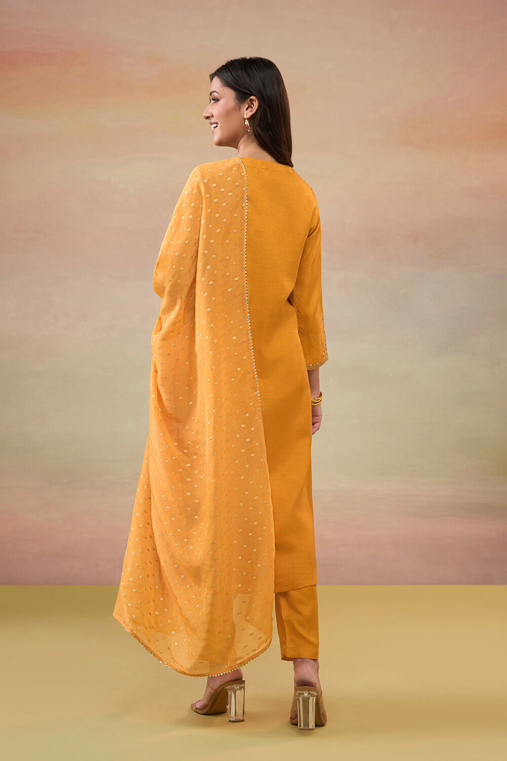 Orange Pure Viscose Embroidered Kurta Set image number null