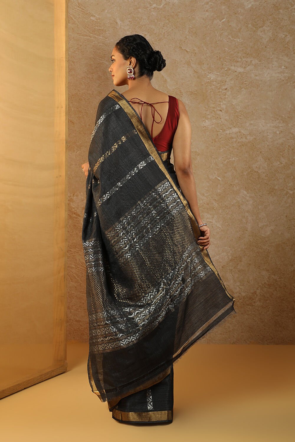 Black Chattisgarh Woven Pure Tussar Silk Saree image number null