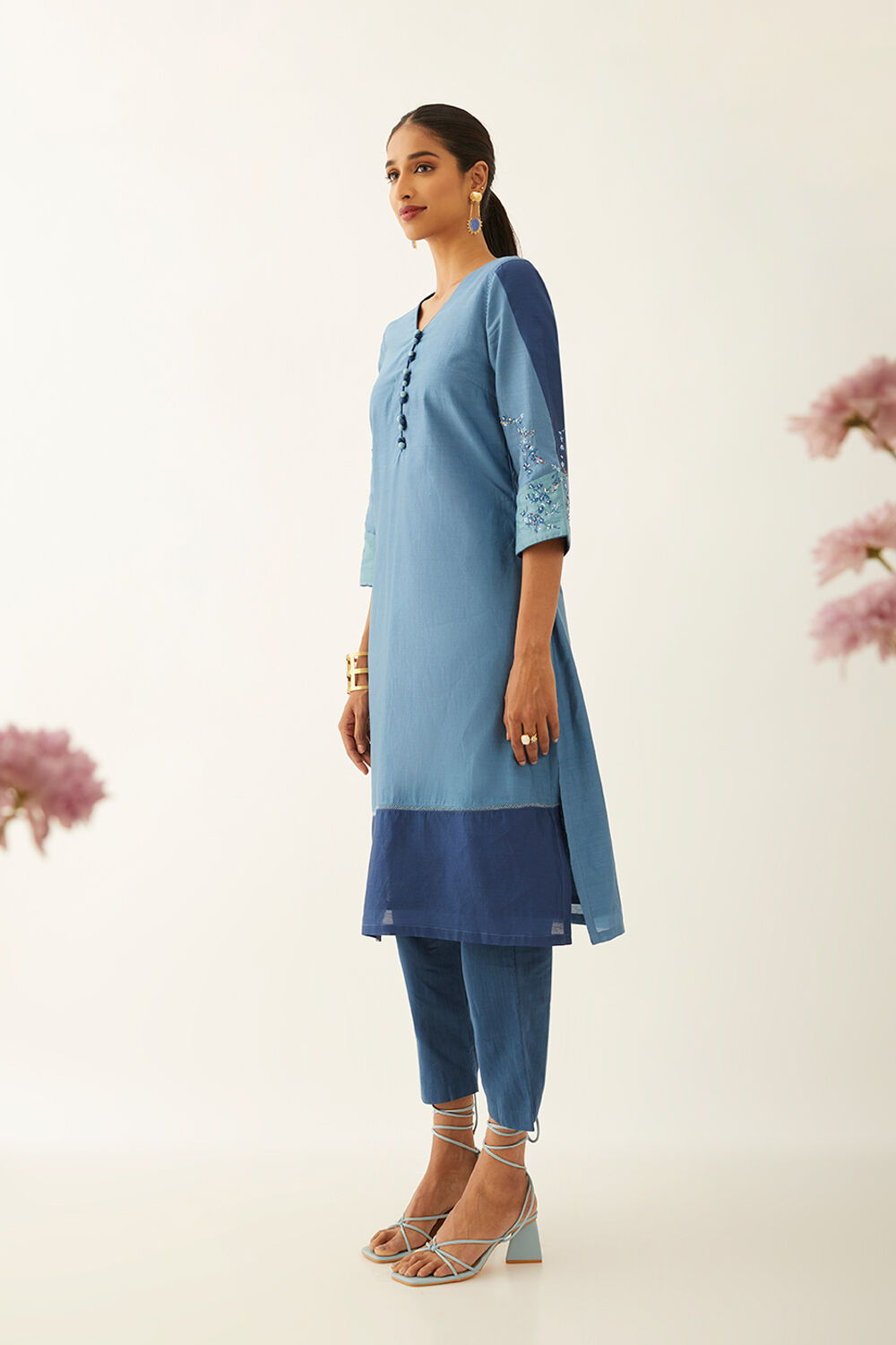Blue Pure Silk Cotton Cyanotype Kurta image number null
