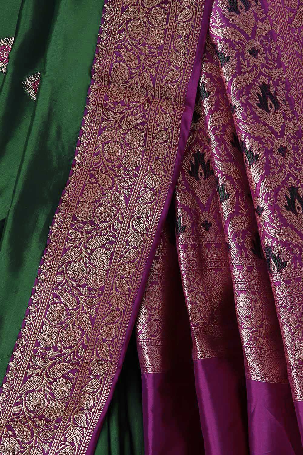 Dark Green Pure Silk Banarasi Saree image number null
