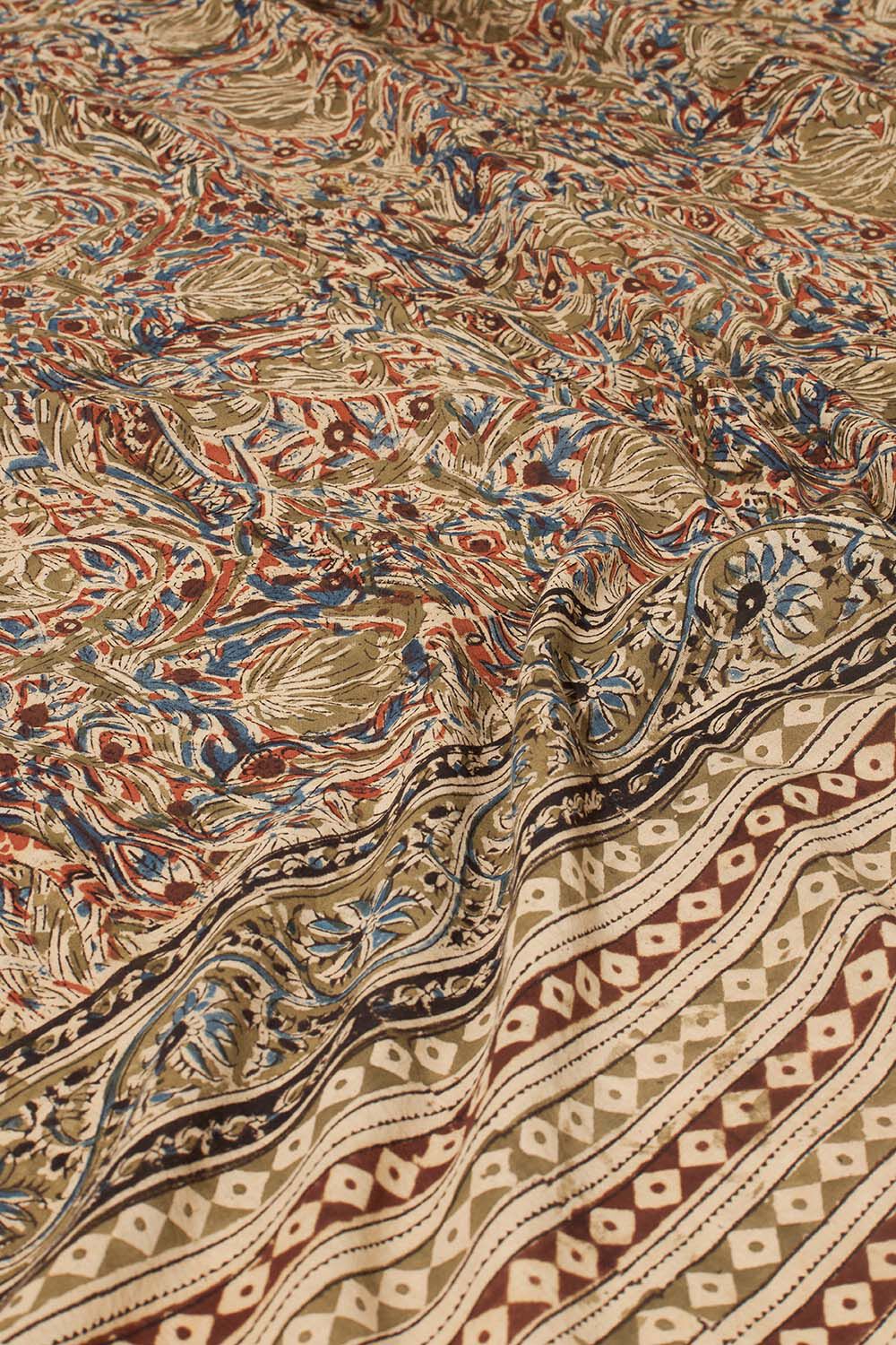 Dark Green Printed Kalamkari Machilipatnam Pure Cotton Saree image number null
