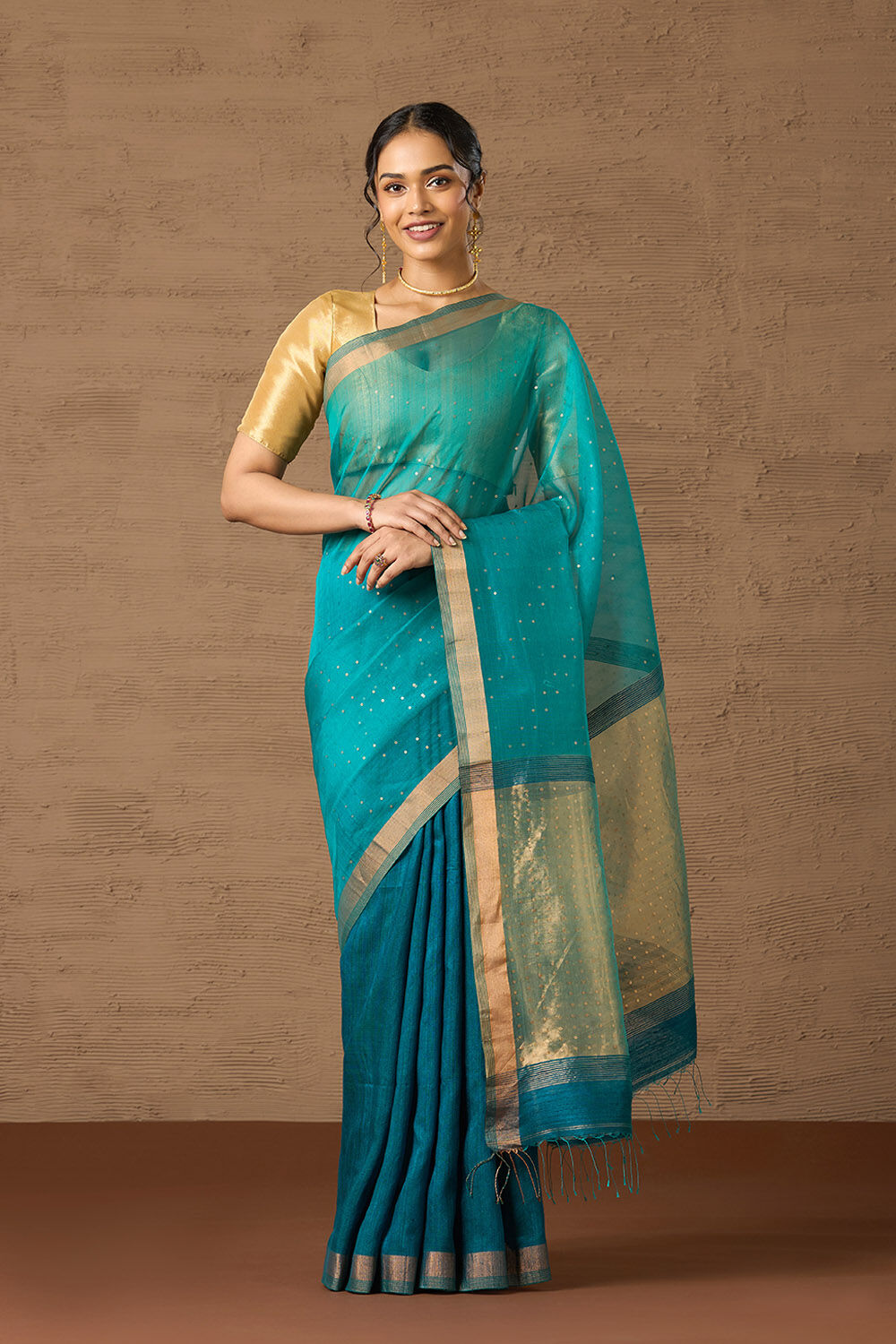 Blue Woven Pure Silk Bengal Saree image number null