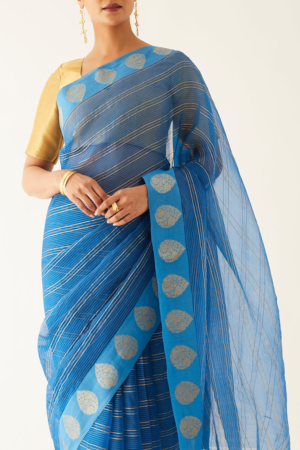 Dark Blue Pure Organza Banarasi Saree image number null