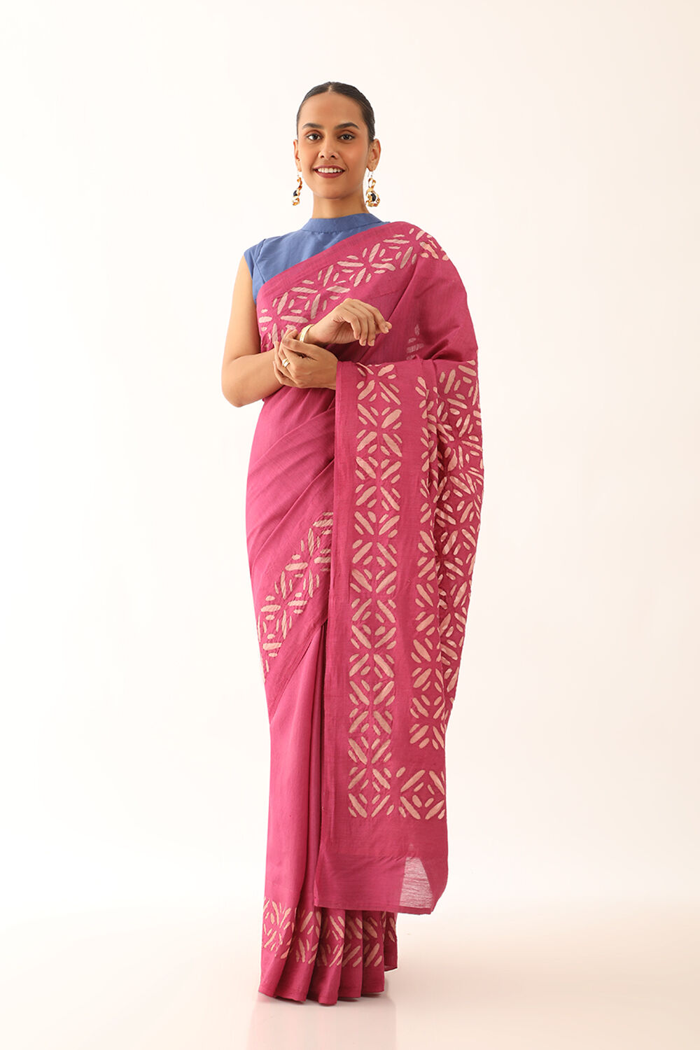 Dark Pink Craft Pure Tussar Silk Applique Saree image number null