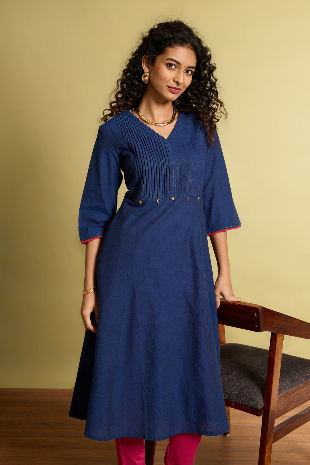 Blue Woven Pure Cotton Kurta image number null