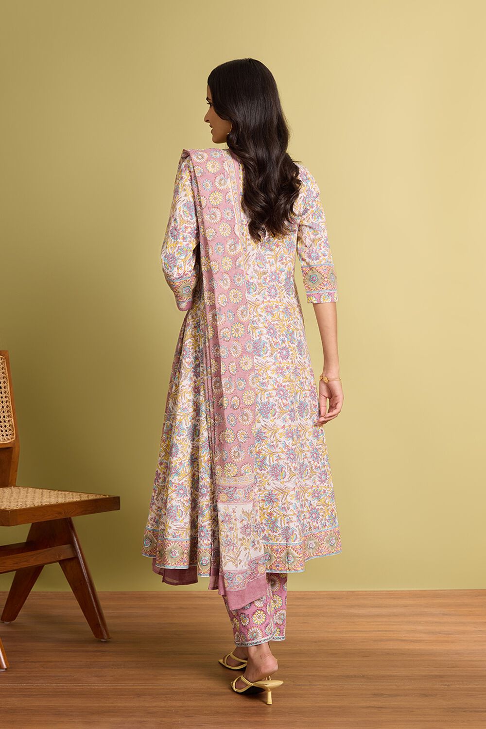 Yellow Pure Cotton Printed Sanganeri Kurta Set image number null