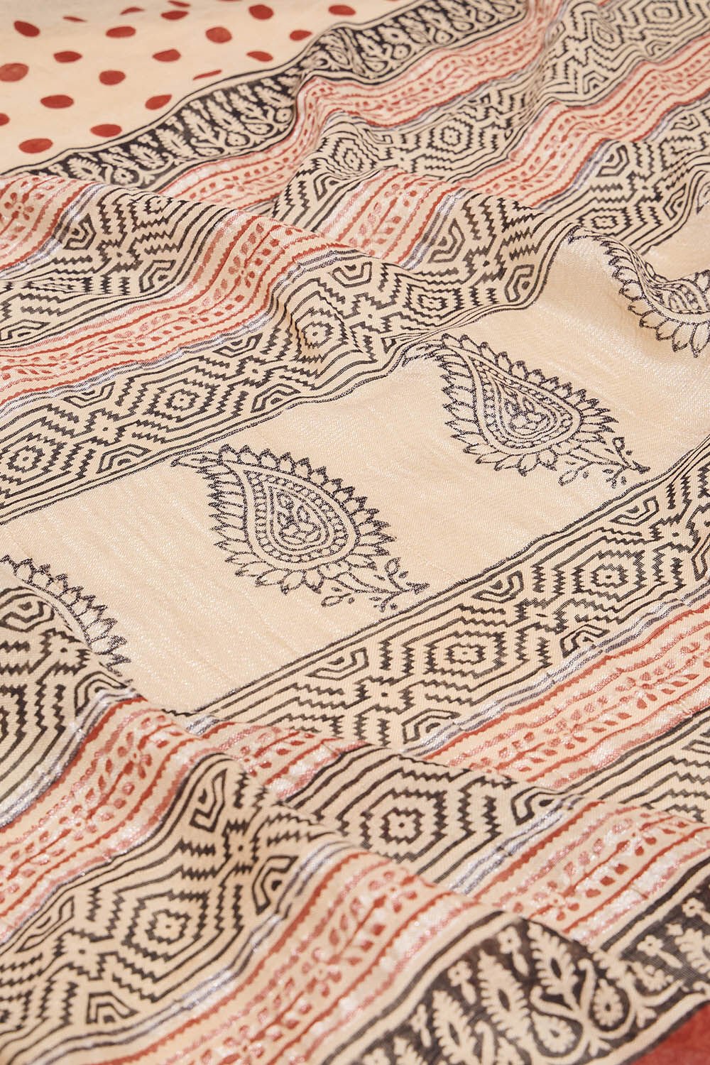 Light Orange Rajasthan Bagru Block Printed Viscose Cotton Saree image number null