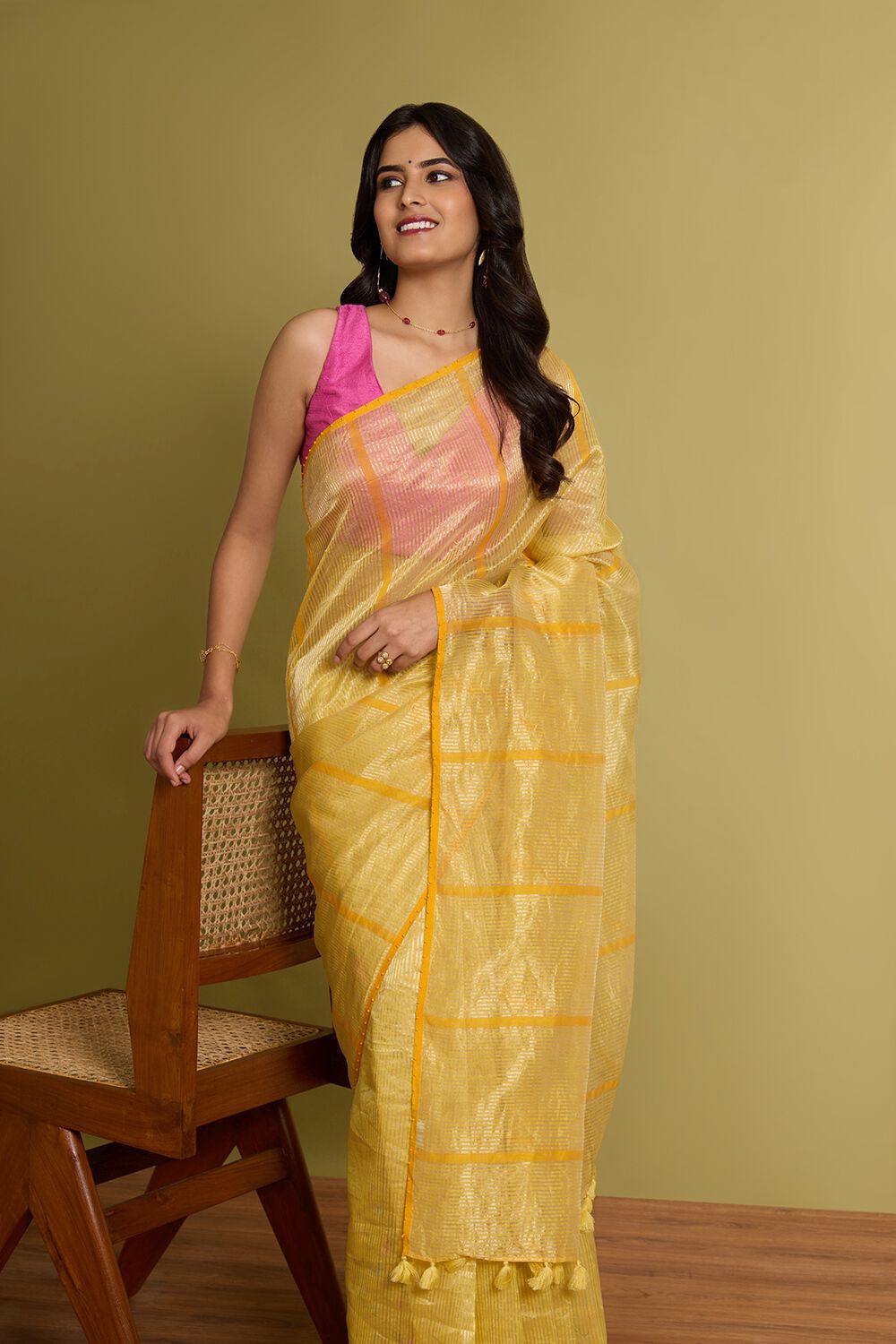 Yellow Pure Silk Cotton Embroidered Saree image number null
