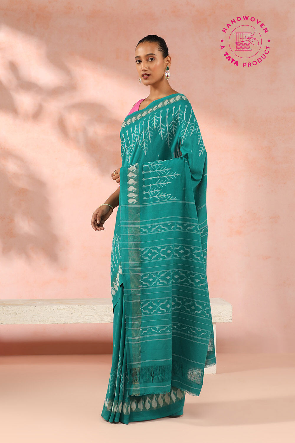 Light Green Pure Cotton Pochampalli Ikat Saree image number null