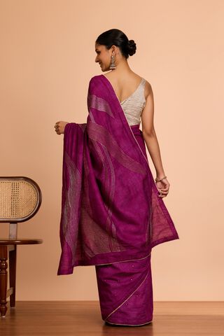 Purple  Pure Tussar Silk Embroidered Saree thumbnail image number null