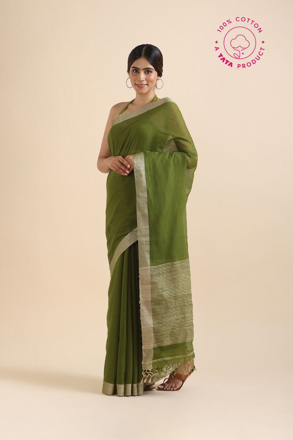 Green Pure Cotton Bengal Saree image number null