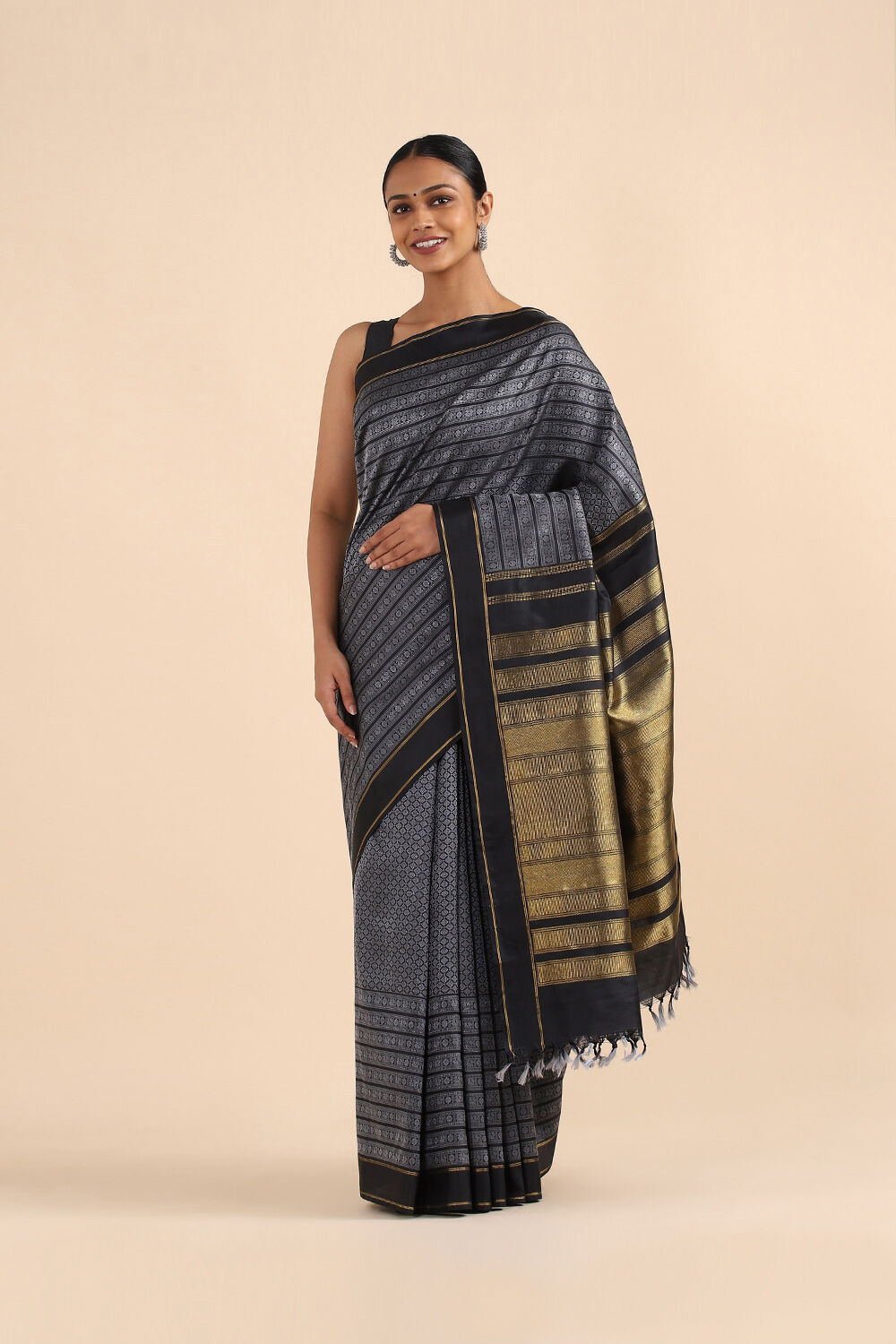 Black Pure Silk Kanjivaram Saree image number null