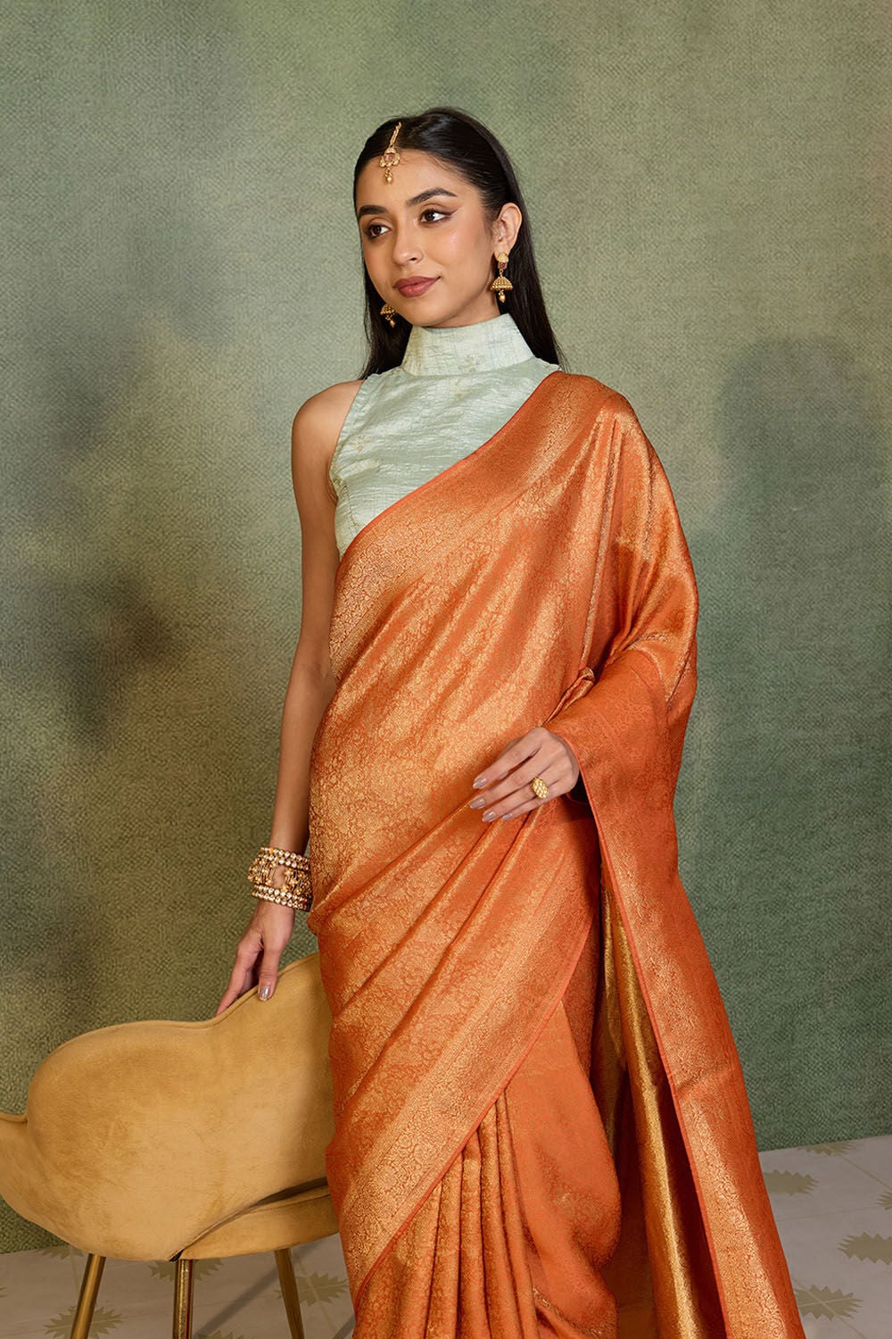 Orange   Woven Viscose Tissue Saree image number null