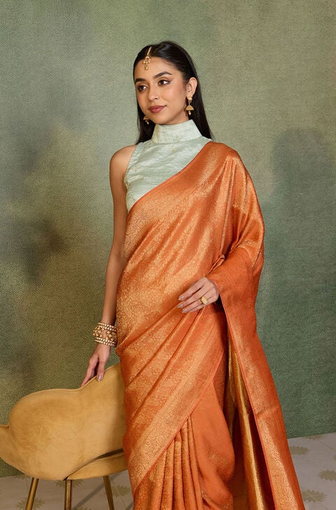 Orange   Woven Viscose Tissue Saree