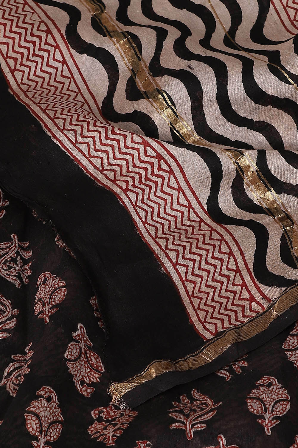 Black Pure Silk Cotton Bagru Printed Saree image number null